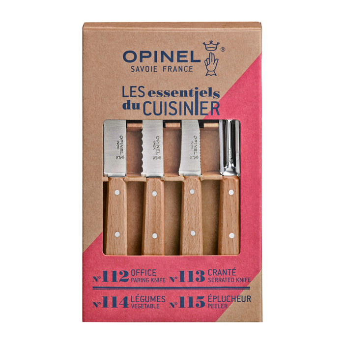 Opinel Kitchen Collection - Les Essentiels du Cuisinier 4 Essentials Knives Set Beech (N112, N113, N114, N115)