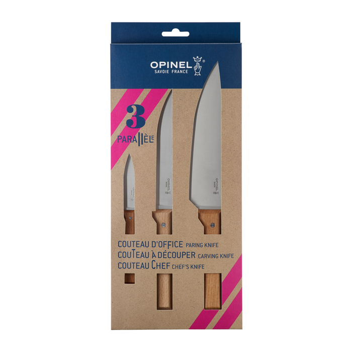 Opinel Kitchen Collection - Parallèle 3 knives Trio Set (paring, multi-purpose chef and carving knife)