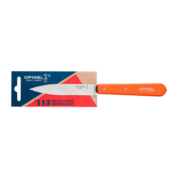 Opinel Kitchen Serrated Knife - Les Essentiels du Cuisinier N113 Tangerine