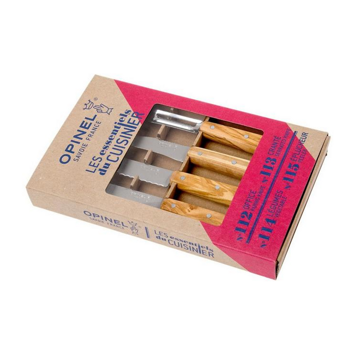 Opinel Kitchen Collection - Les Essentiels du Cuisinier 4 Essentials Knives Set Olive (N112, N113, N114, N115)