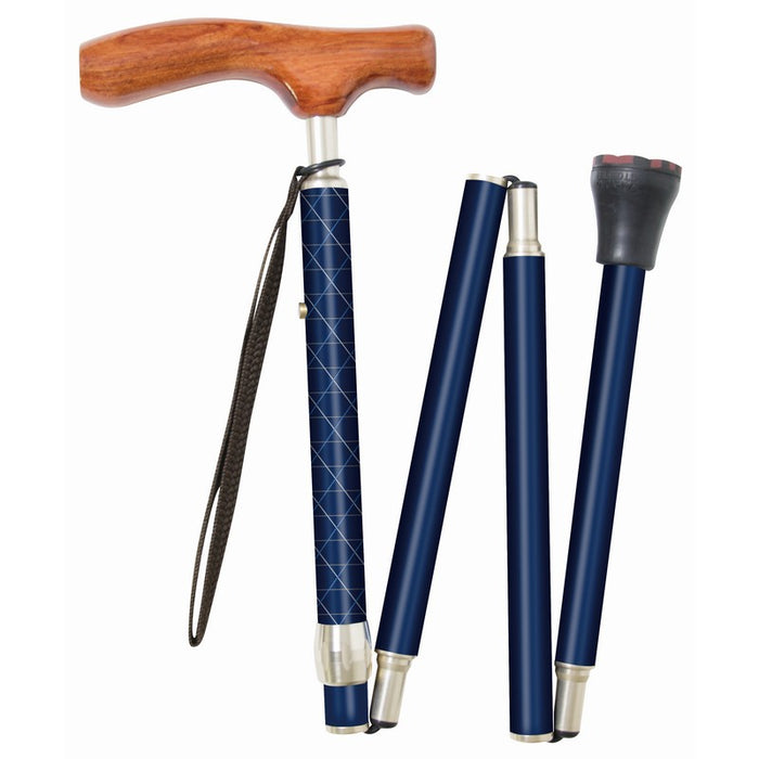 Kainos Foldable Walking Cane - Cool Navy (Rosewood Handle)