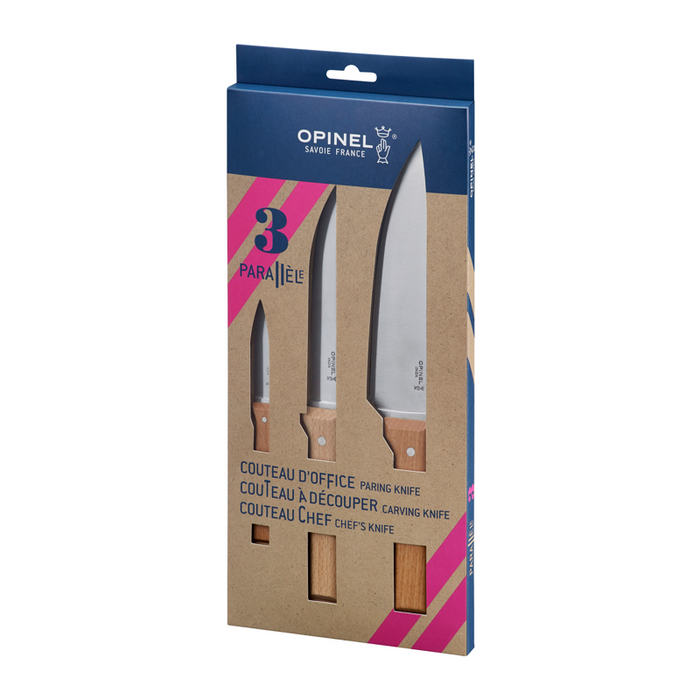 Opinel Kitchen Collection - Parallèle 3 knives Trio Set (paring, multi-purpose chef and carving knife)