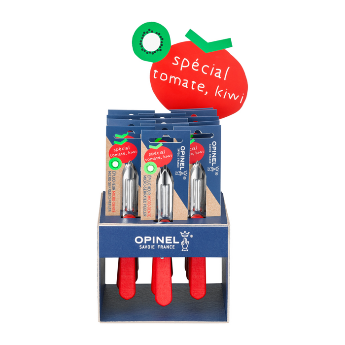 Opinel Kitchen Micro-Serrated Peeler - Les Essentiels du Cuisinier 12 Display Box Set Red