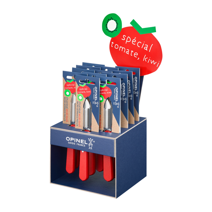 Opinel Kitchen Micro-Serrated Peeler - Les Essentiels du Cuisinier 12 Display Box Set Red