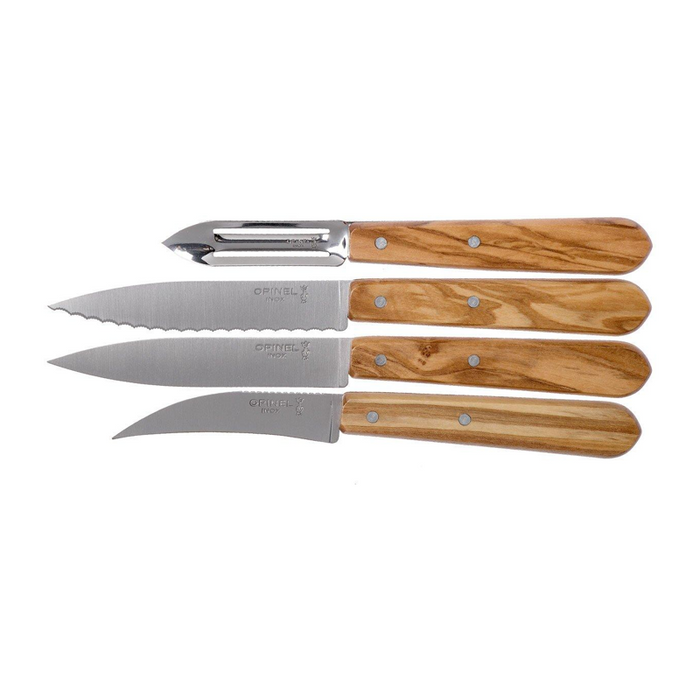 Opinel Kitchen Collection - Les Essentiels du Cuisinier 4 Essentials Knives Set Olive (N112, N113, N114, N115)
