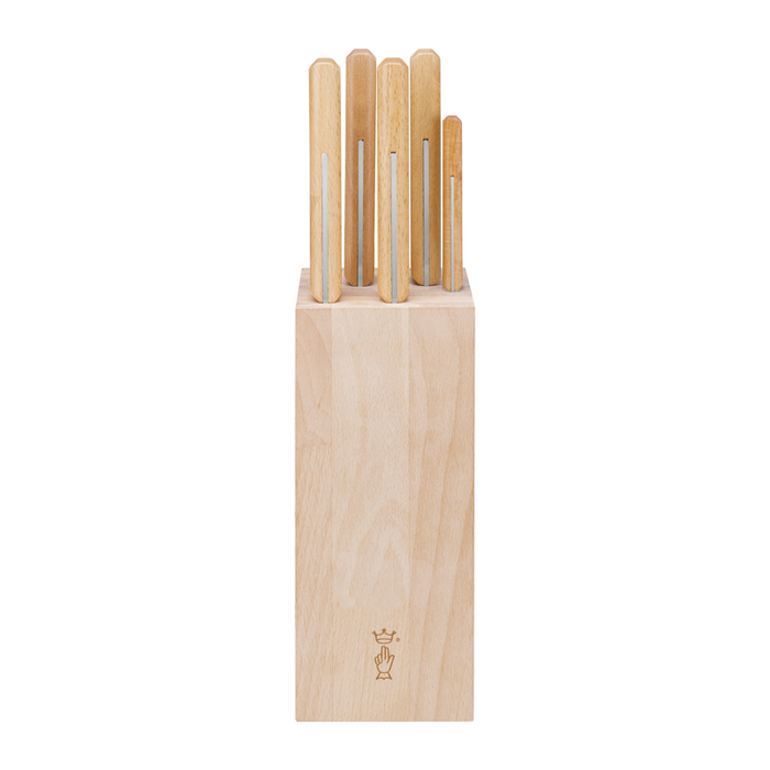 Opinel Kitchen Collection - Parallèle Meat Wood Block + 5 knives Set (paring, chef, santoku, carving and meat & poultry knife)