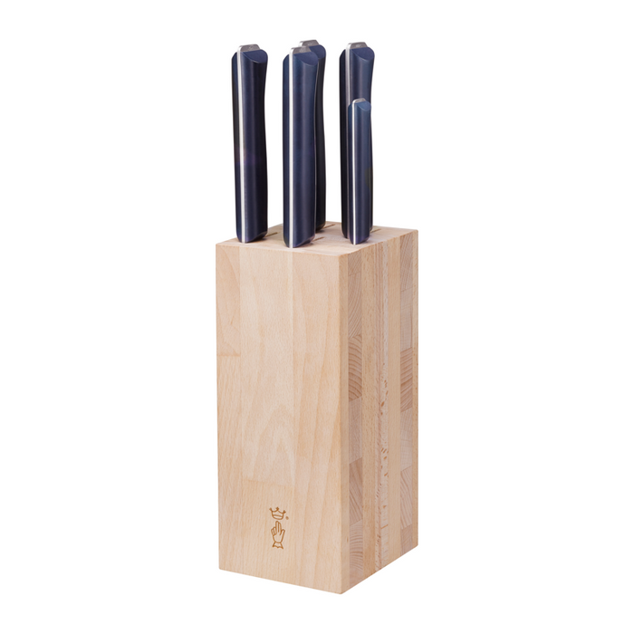 Opinel Kitchen Collection - Intempora Wood Block + 5 knives Set (paring, chef, santoku, carving and bread knife)