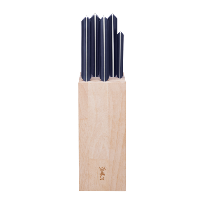Opinel Kitchen Collection - Intempora Wood Block + 5 knives Set (paring, chef, santoku, carving and bread knife)