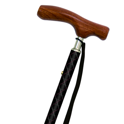 Kainos Foldable Walking Cane - Cool Black (Rosewood Handle)